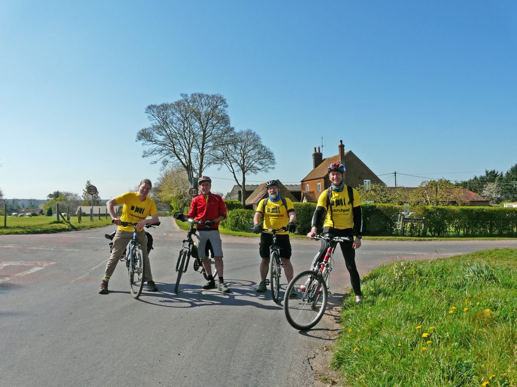 A group of cyclists taking part in the Tribute Audax for Launchpad