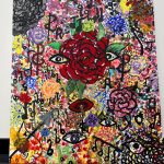 Artwork from the 2024 Launchpad 135 art exhibition - a mix of flowers, eyes and musical notes