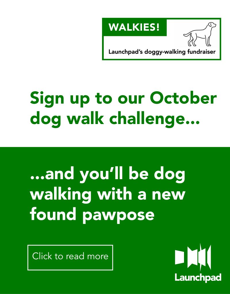 A graphic promoting Walkies - Launchpad's dog walking fundraiser