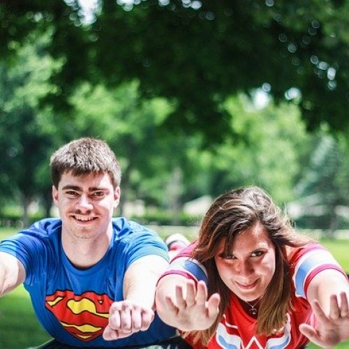 Dressed as super heros